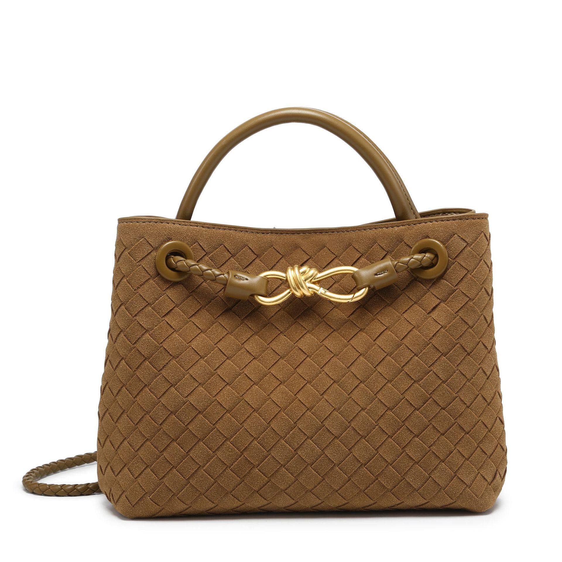 2024 Autumn/Winter Frosted Woven Crossbody Tote with Metal Butterfly Buckle olive