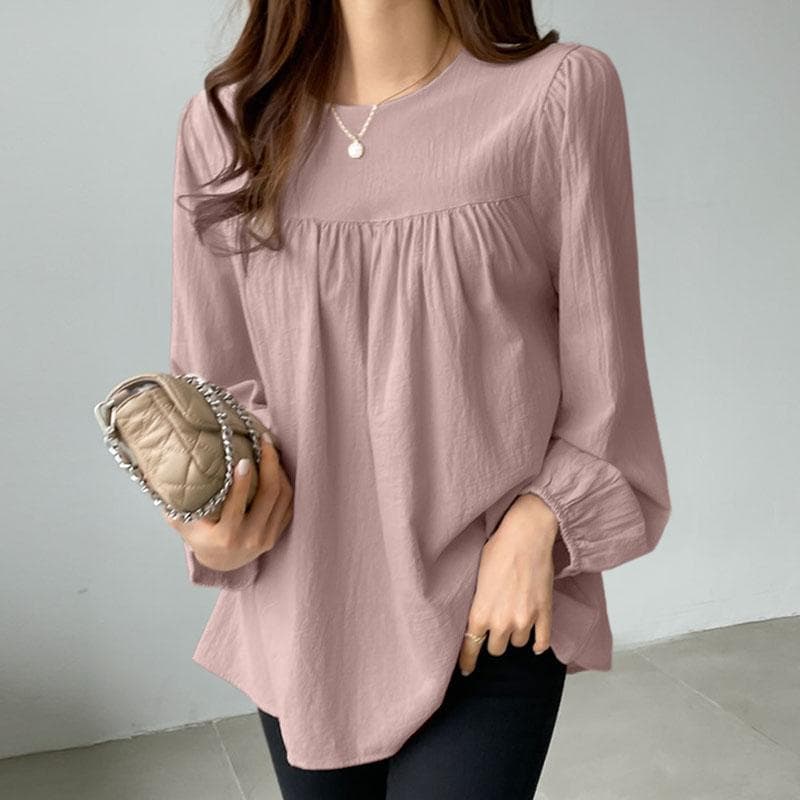 ZANZEA Women Blouse Casual O-neck Long Sleeve Cotton T-shirt L pink