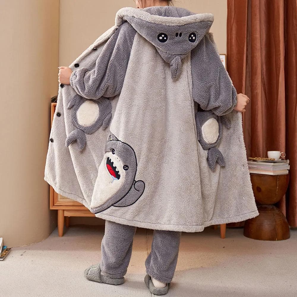 Winter Women Nightgown Nightgown Robe 6XL Plus Size Sleepwear with Pant Thick Warm Flannel Kimono Bathrobe Set Coral Home Cloth 2XL
