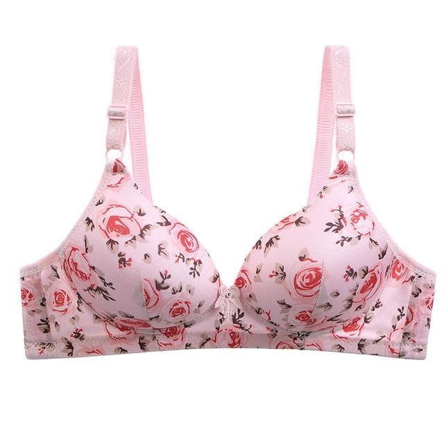 Floral Bra for Women Pink Bra Wireless Bralette Sexy Lingere Push Up Bra Plus Size Underwear Female Brassiere Thin Gathered 36/80B pink