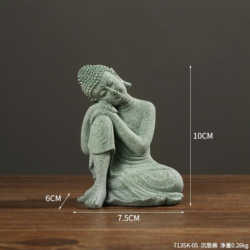 New Chinese-style Zen Buddha statue sitting posture decoration creative green sand stone tea pet cyan