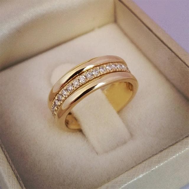 Baoshina Classic Wedding Women Ring Simple Finger Ring With Middle Paved Cz Stone Understated Delicate Female Engagement Jewelry 5 gold