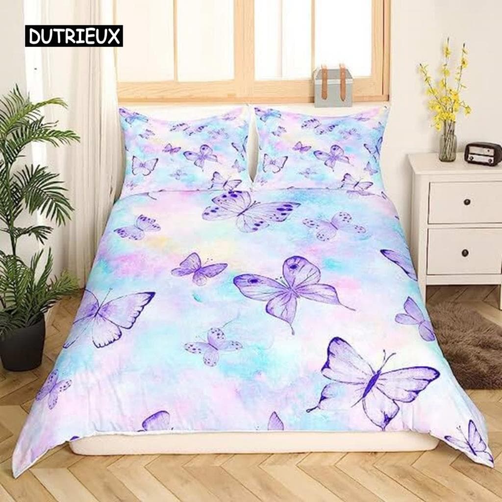 Rainbow Butterfly Duvet Cover Pink Flower Duvet Cover For Kids Bedding Set Kids Boys Girls Teens Comforter Cover For Decorations 140x200cm 3pcs