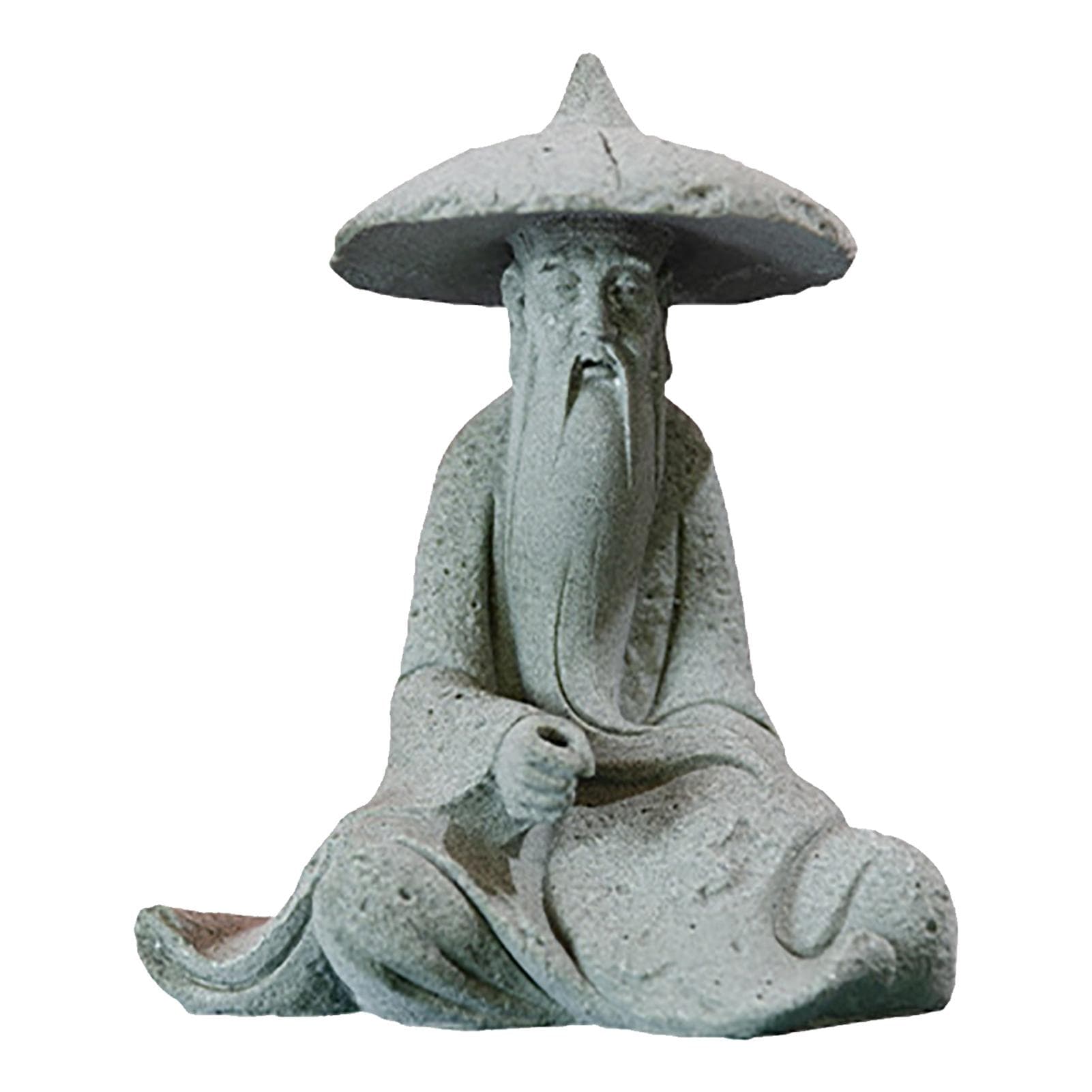 Mini Fisherman Statue Aquarium Sitting Fishing Figurine Asian Zen Decoration Sandstone Vintage S