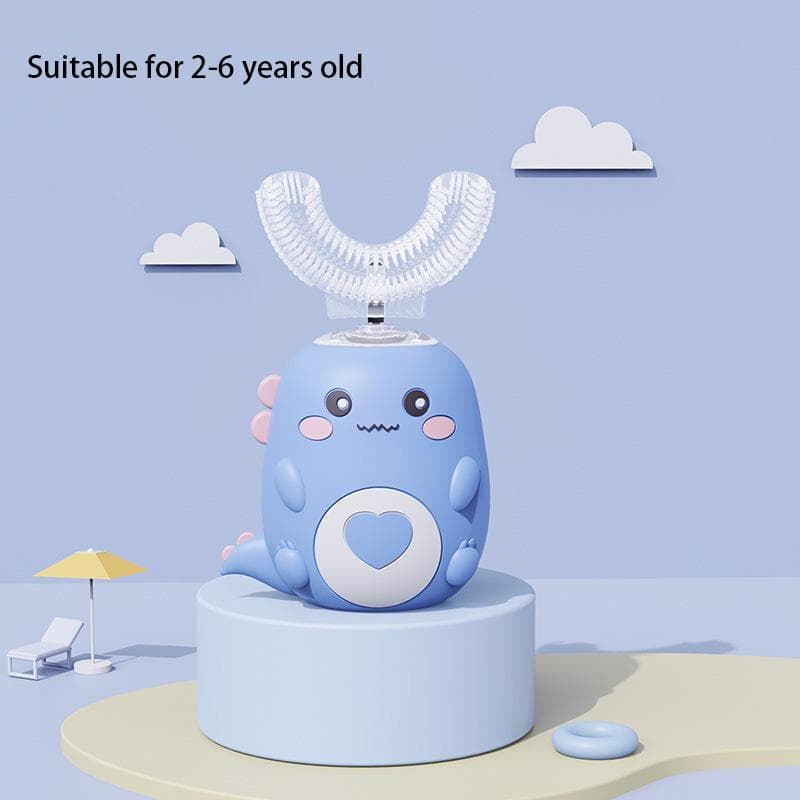Children U-shaped Electric Toothbrush Cartoon Kids Silicone Toothbrush Kid Teeth Cleaning Toothbrush Oral Care blue