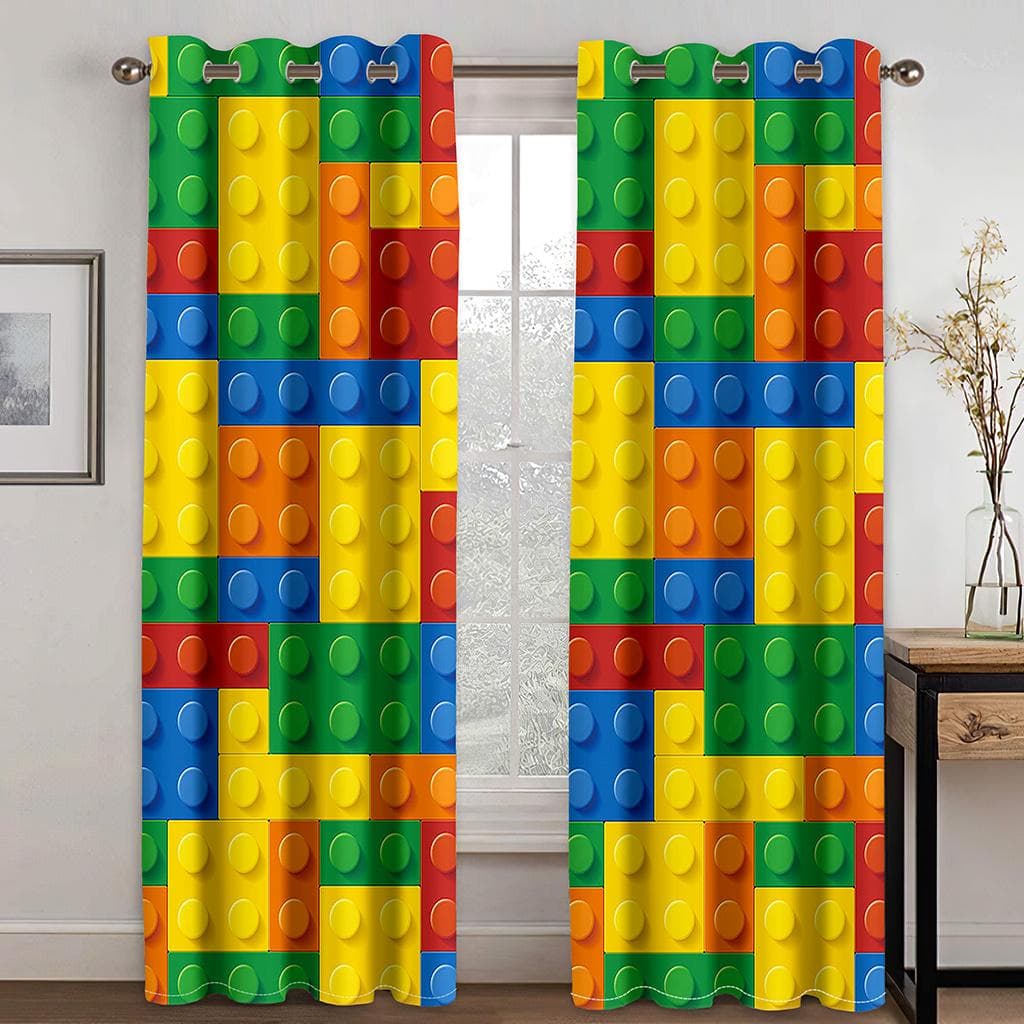 Kids Like Cartoon Game Handle Color Square Curtain 2 Panel Boys Room Bedroom Living Room Window Decoration Curtains 100W160H(CM)40x63in&Hook