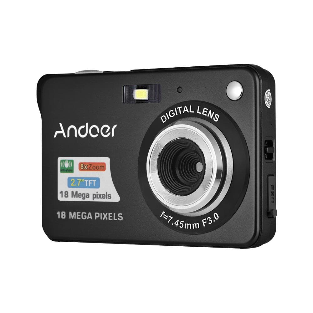 Andoer 18M 720P HD Digital Camera Video Camcorder with 2pcs Rechargeable Batteries 8X Digital Zoom black