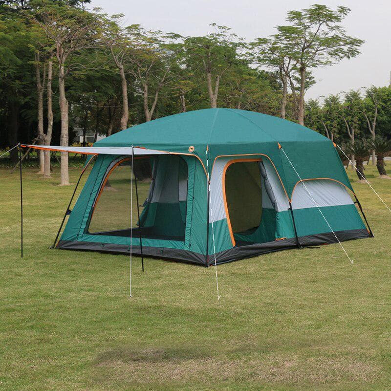 5 Colors Ultralarge Double Layer Outdoor 2living Rooms and 1hall Family Camping Tent In Top Quality Large Space Tent 5-8 people green