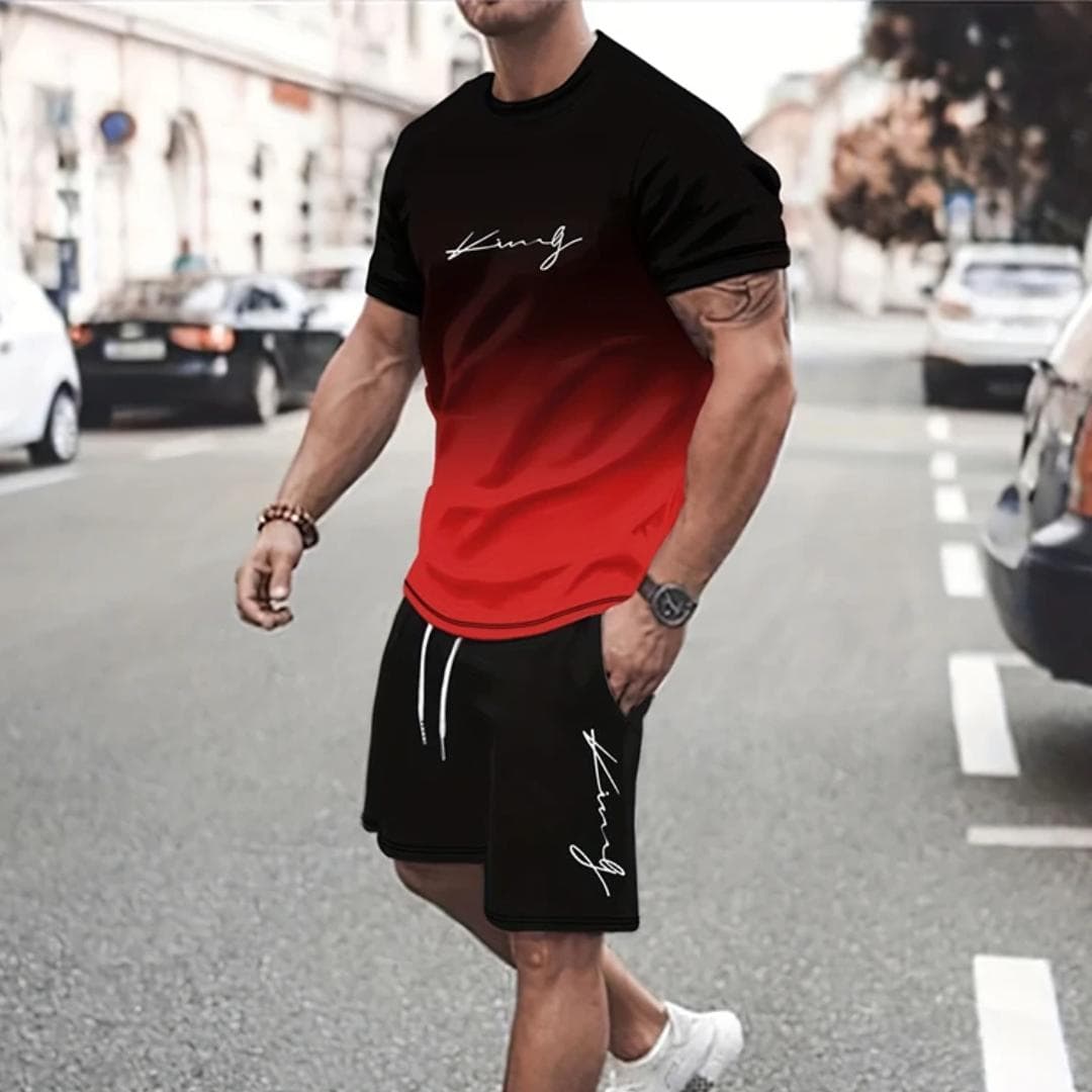 Summer Men's Casual Suit Street Fashion Loose and Comfortable T-Shirt Outdoor Sports Running Shorts Novel Text Printing 2XL