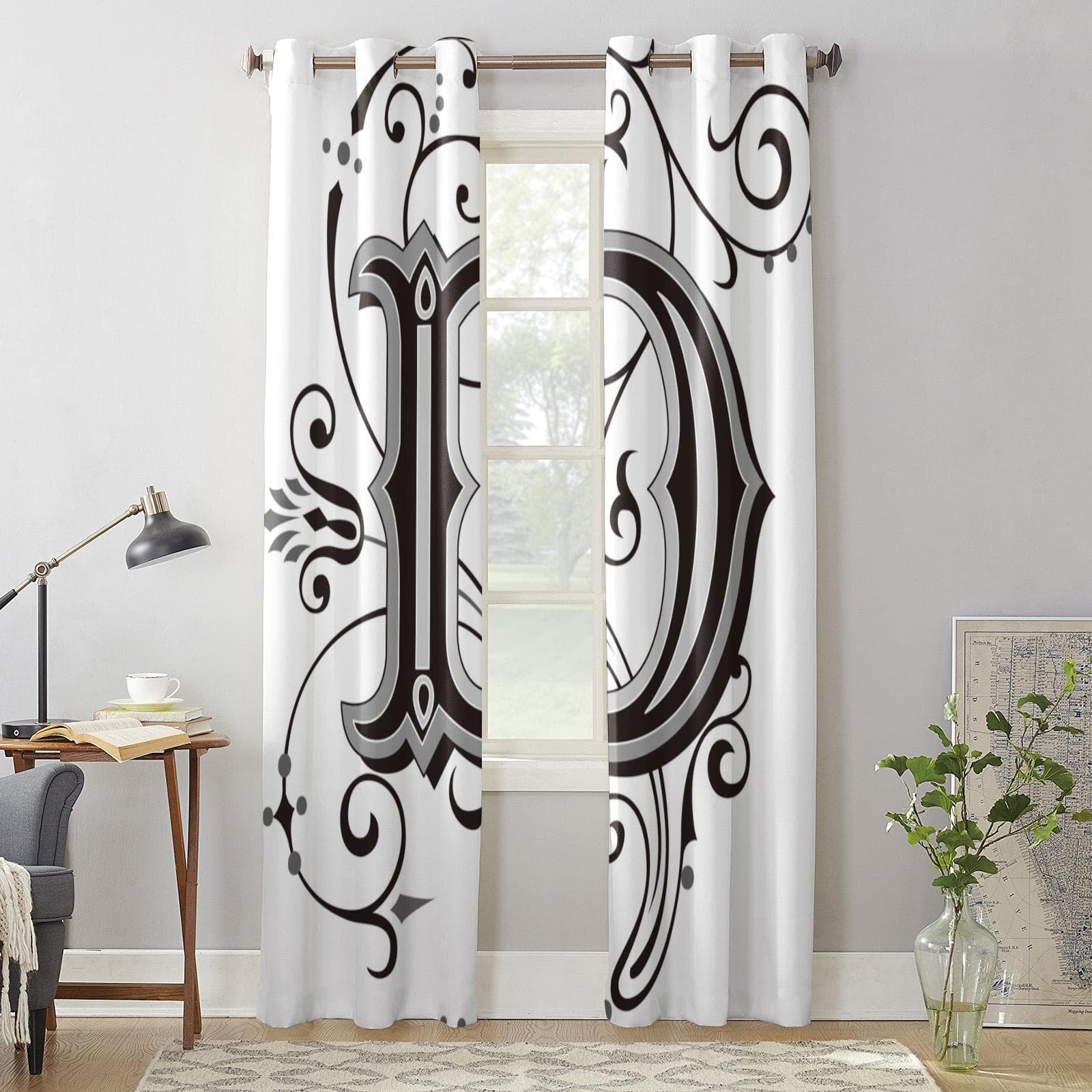 Modern Window Curtains for Living Room D Letter Flower Pattern Texture Curtains for Child Bedroom Kitchen Decor Blinds Drapes 135W x 60H(cm) x1