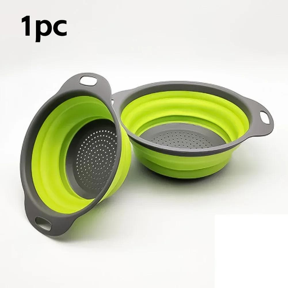 Silicone Folding Drain Basket Fruit Vegetable Washing Basket Foldable Strainer Colander Collapsible Drainer Kitchen Storage Tool 24x19.4cm green
