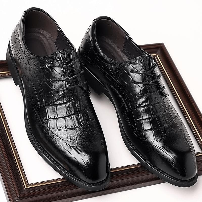 Men's Shoes Top Layer Cowhide Crocodile Pattern Embossed Lace-up Shoes Genuine Leather Men 44