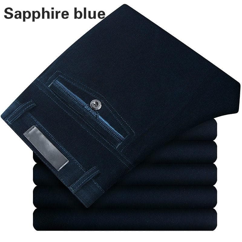 Pants men corduroy cord trousers stretch straight pants casual loose high waist vintage retro 36 sapphire blue