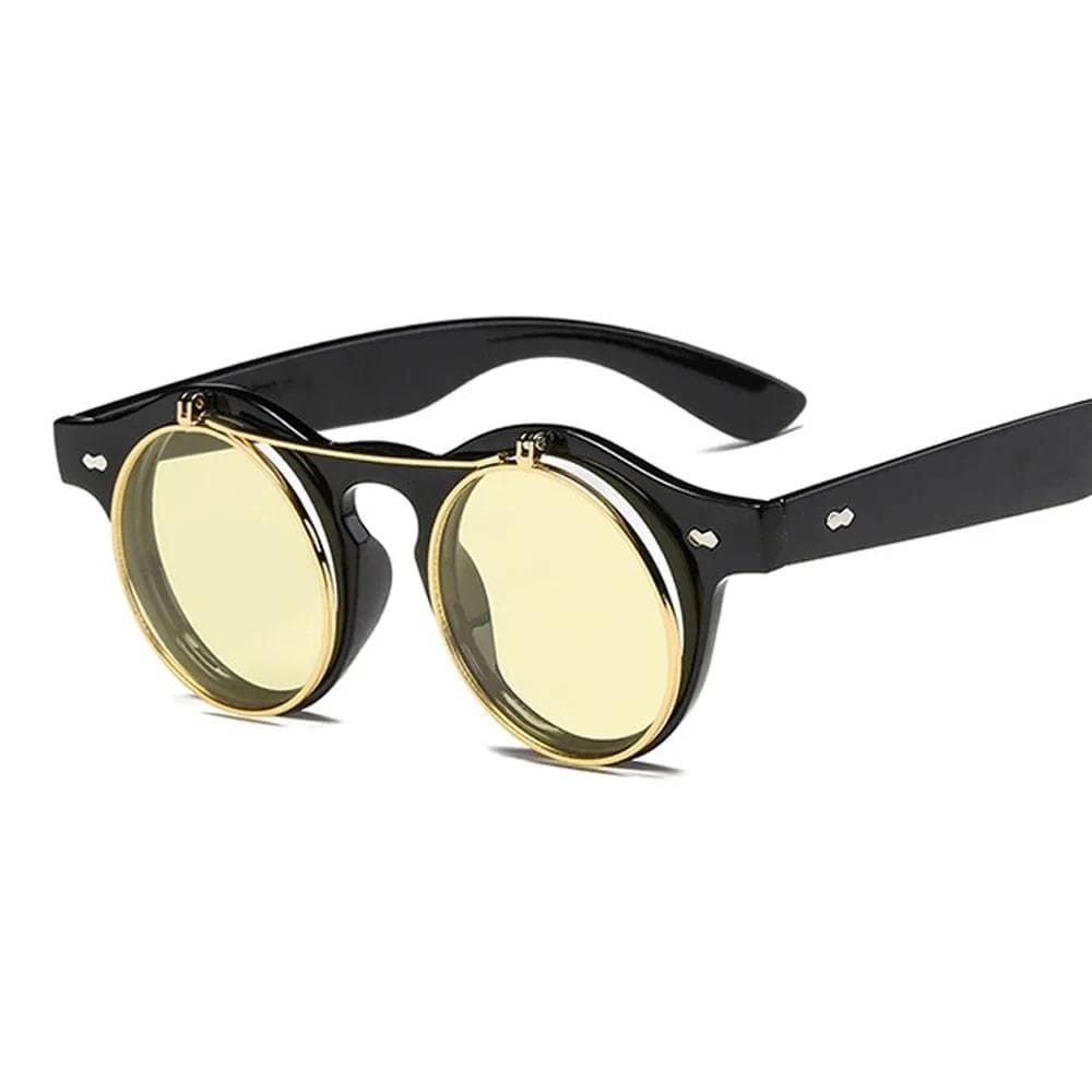 XaYbZc Vintage Round SteamPunk Sunglasses Flip Up Double Layer Clamshell Design Sun Glasses Oculos De Sol As Picture