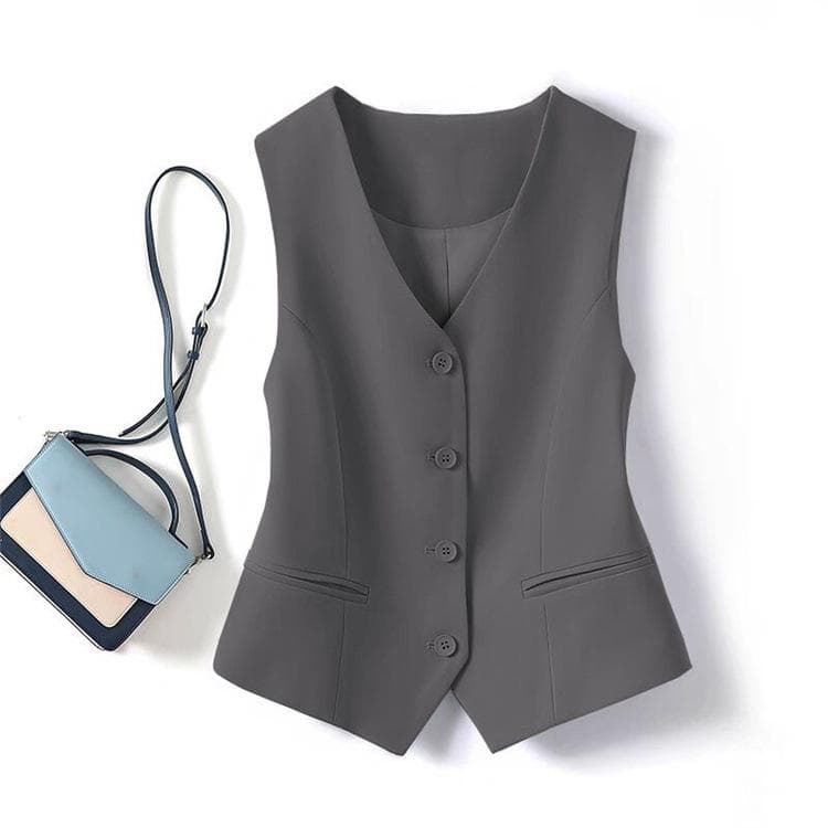 Women's Grey Slim Fit Suit Vest – Short Camisole Gilet for Spring/Autumn 2025 S gray/charcoal