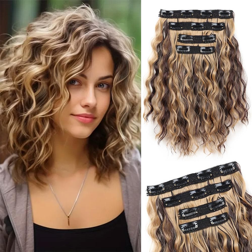 Synthetic Clip In Hair Extensions Short Wavy Brown Hair Extensions Invisible Lace Weft Natural Hairpieces For Women Wear 35cm