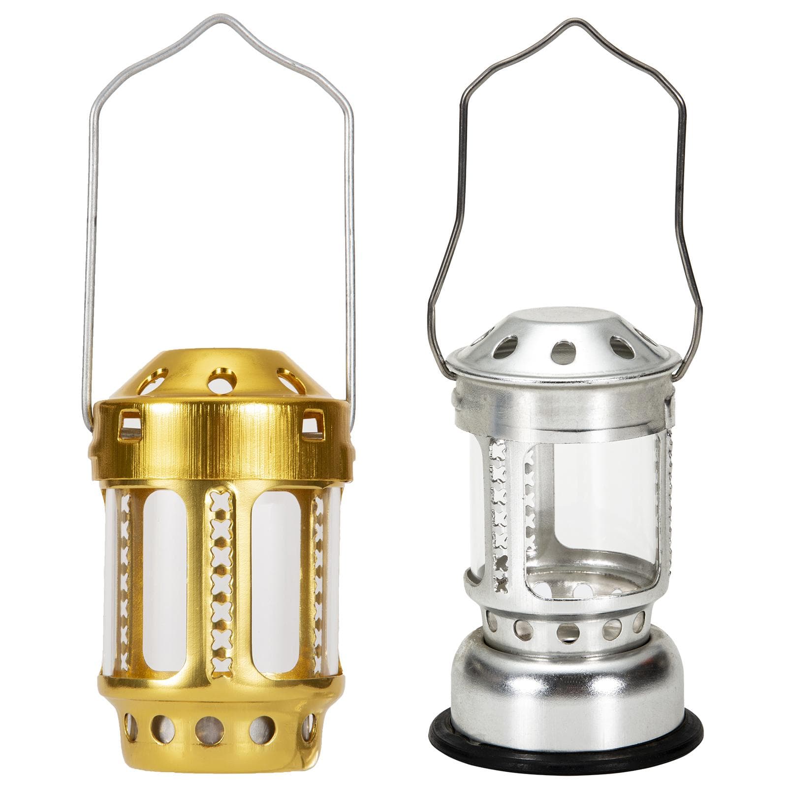Portable Candle Lantern Night Fishing Hanging Outdoor Camping Aluminium Alloy Candle Lamp 1 Gold and  1 Silver gold/silver