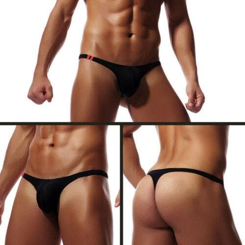 Men's Underwear Sexy T-Back G-String Briefs Breathable Thong Seamless Underpants Sissy Lingerie Men's Panties M black