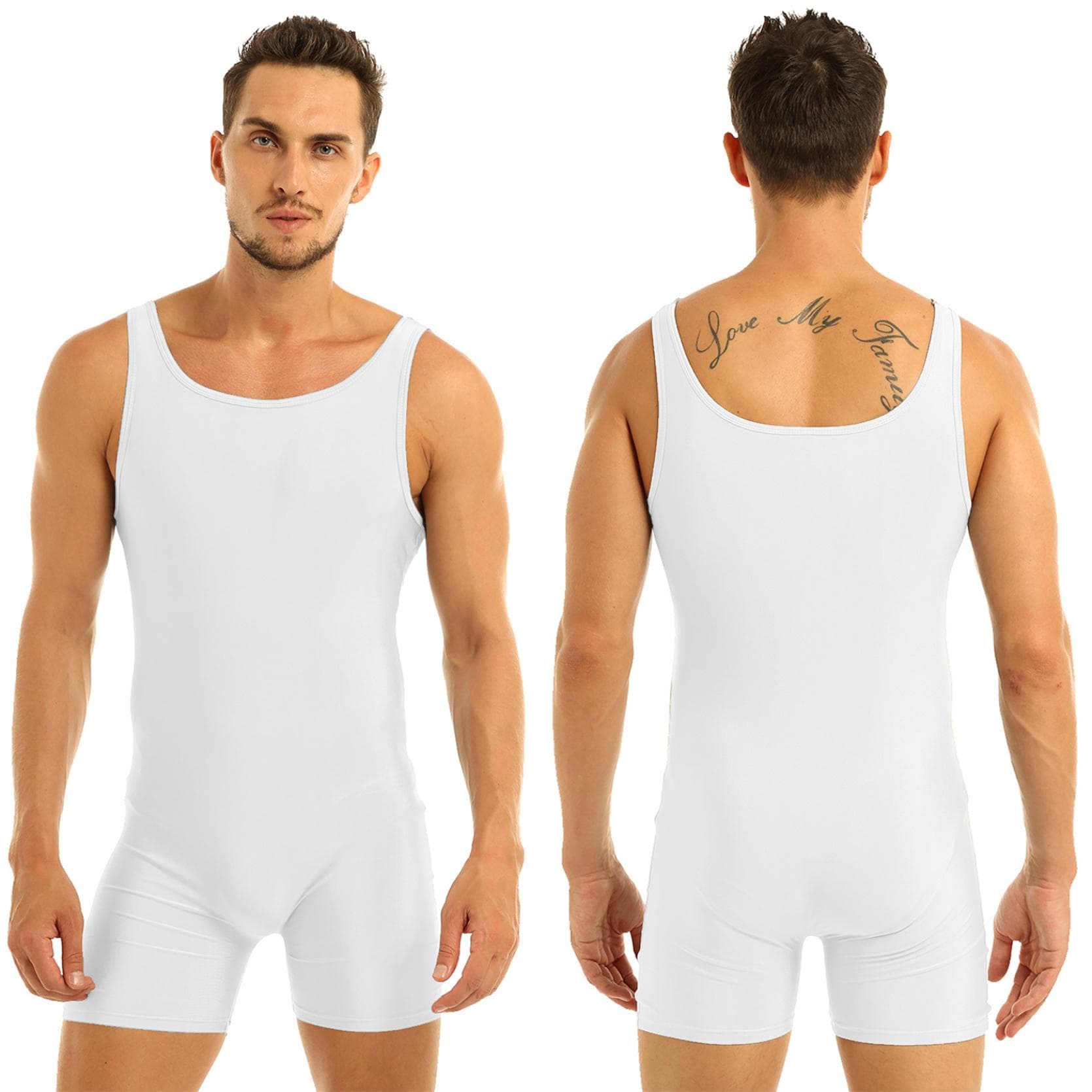 Men's One Piece Boxer Shorts Rompers Modified Wrestling Singlet Bodysuit Workout Sports Leotard 3XL white