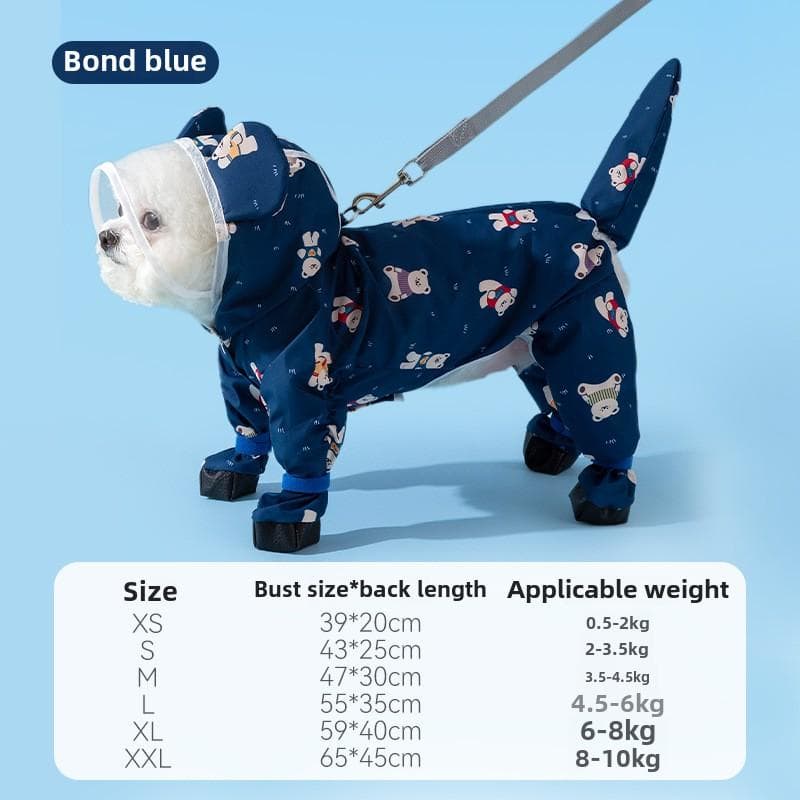 Four Seasons Dog Out Waterproof All-Inclusive Korean Version Cute Bear with Feet Traction Raincoat Medium and Small Dog Pet Raincoat XL