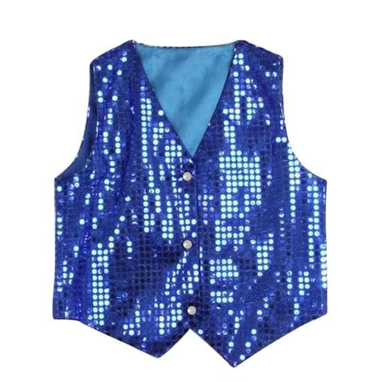 Boys Girls Sequined Vest Waistcoat Hip-hop Dance Party Street Show Costume Height 170cm blue