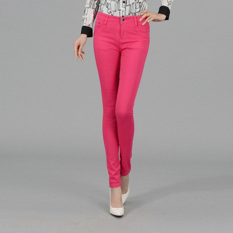 Women Ladies Pencil Pants Summer Pockets Button Skinny Calf Length Pants Casual Stretch Trousers Plus Size Female Pants 5XL Rose