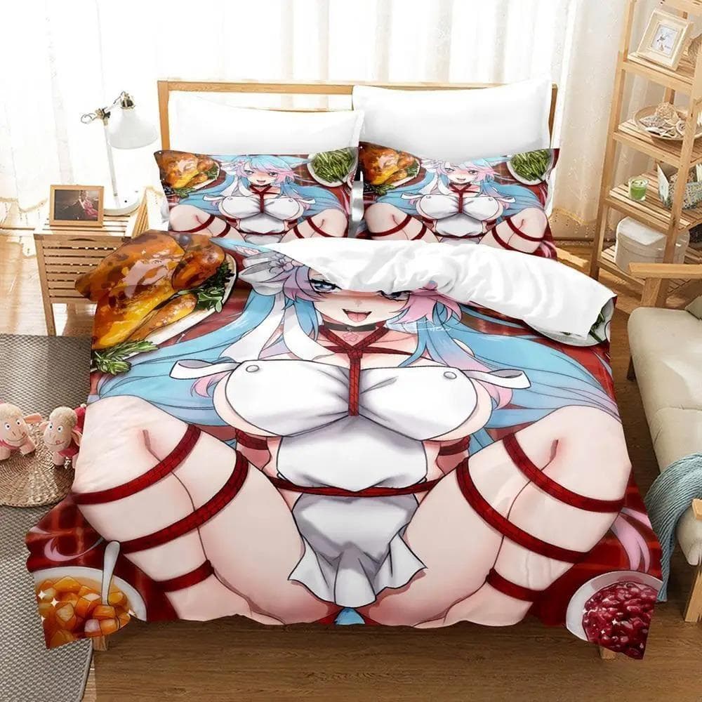 3D Anime Sexy Girls Silvervale VTuber Bedding Set Single Twin Full Queen King Size Bed Set Adult Kid Bedroom Duvet cover Sets 70x133cm 2pcs