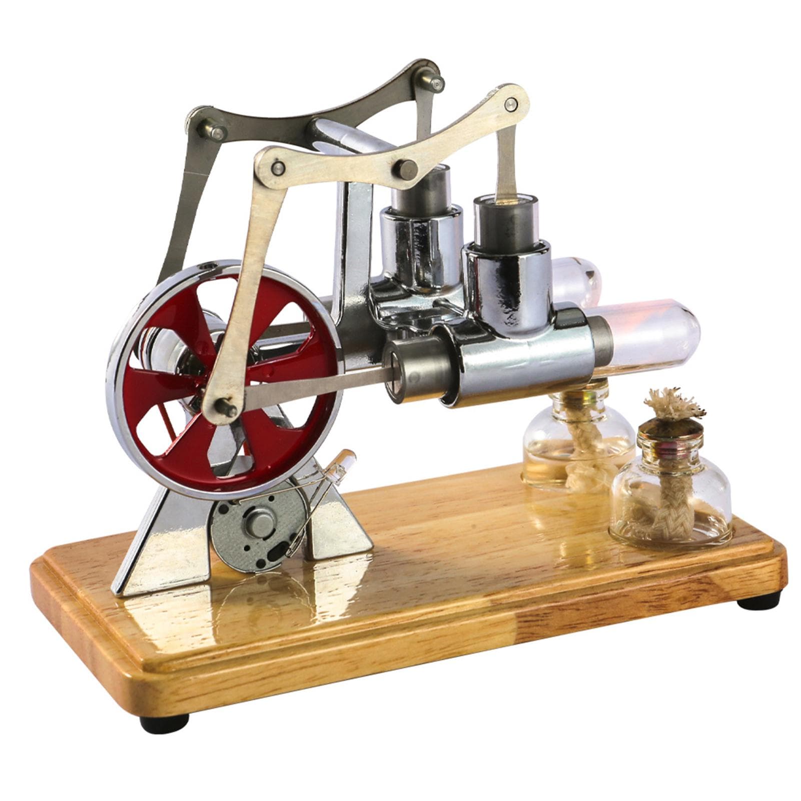 Stirling Engine Kit Hot Air Motor Model Physical Dual Engine Generator Model with LED Light silver