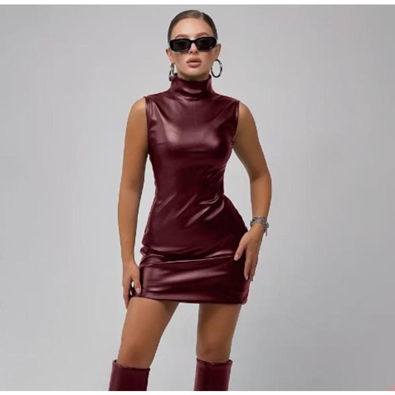 Women's Dress Slim PU Leather Mini Skirt Solid Color High-end Skirt L