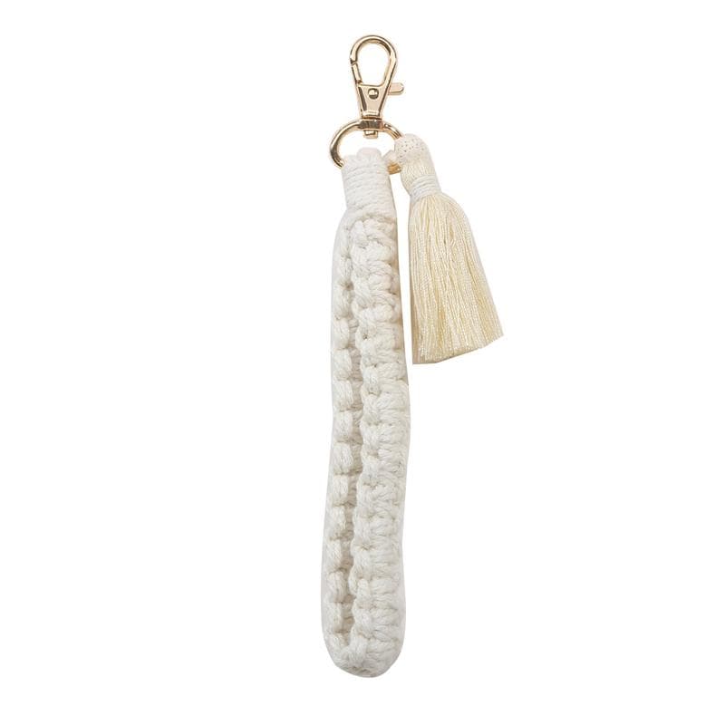 Boho Style Macrame Keychain With Lobster Claw Cotton Cord Wristlet Lanyard Key Fob Strap For Women Macrame Accessory white