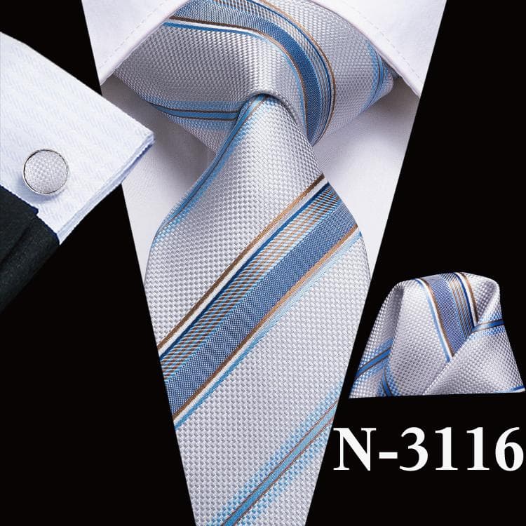 Hi-Tie Mens Accessories Silk Tie Handkerchief Cufflinks Set for Wedding Party Floral Solid Necktie N-3116