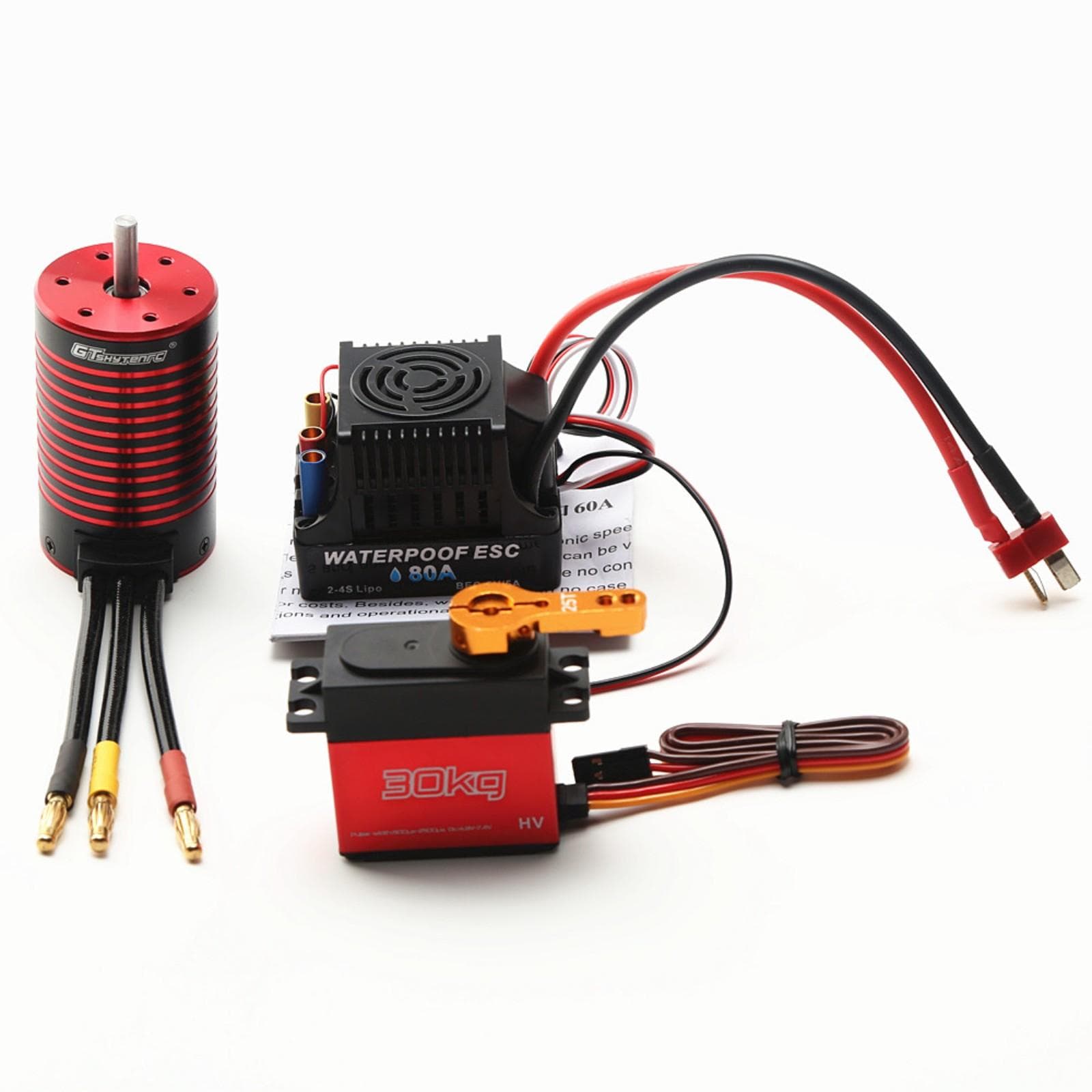 GTSKYTENRC Waterproof 3660 Brushless Motor 4200KV with 80A Brushless ESC with 30KG Servos for Trax4 4200KV black