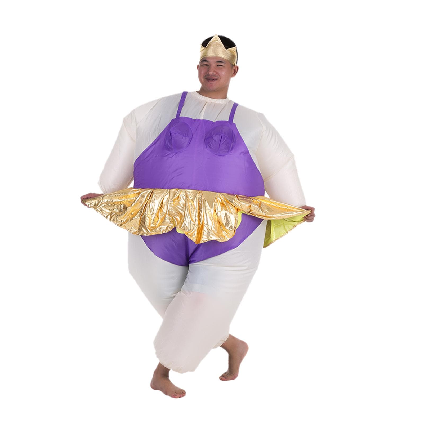 Decdeal Cute Adult Inflatable Ballerina Costume Fat Suit for Women/Men Air Fan Operated Blow Up Halloween Party Fancy Jumpsuit Outfi