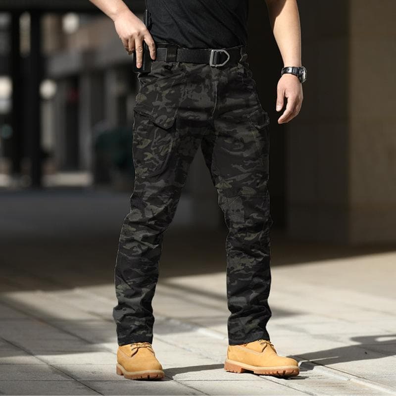 Luxury Men's Multi Pocket Military Jeans Casual Training Plus Size Cotton Breathable Army Camouflage Cargo Pants XXL black
