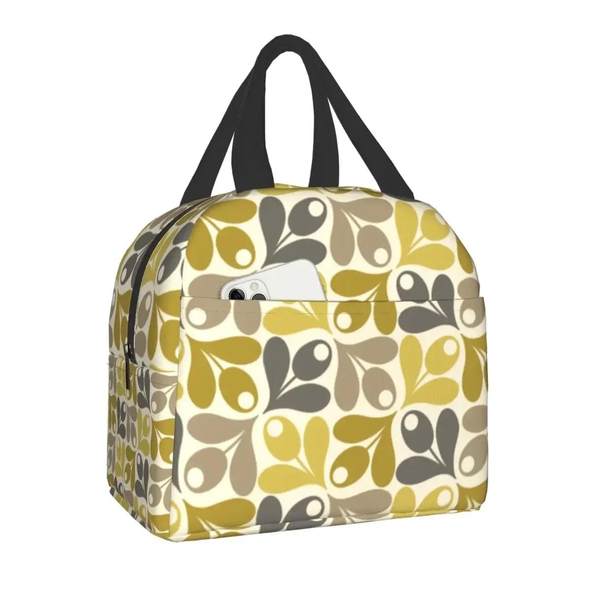 Orla Kiely Multi Stem Thermal Insulated Lunch Bag Scandinavian Flower Portable Lunch Tote for Outdoor Picnic Storage Food Box 22x20x13CM purple