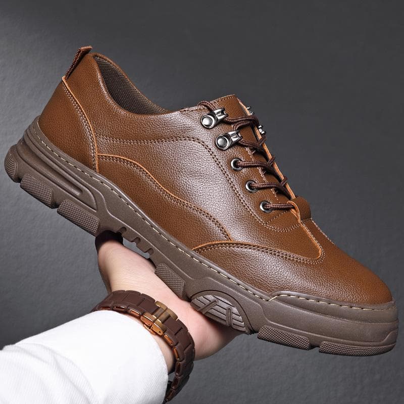 Genuine Leather Big-toe Leather Shoes Men's British Casual Shoes Lace-up Thick-soled Men's Shoes Trendy Martin Shoes Low-top Tooling Shoes 44 brown
