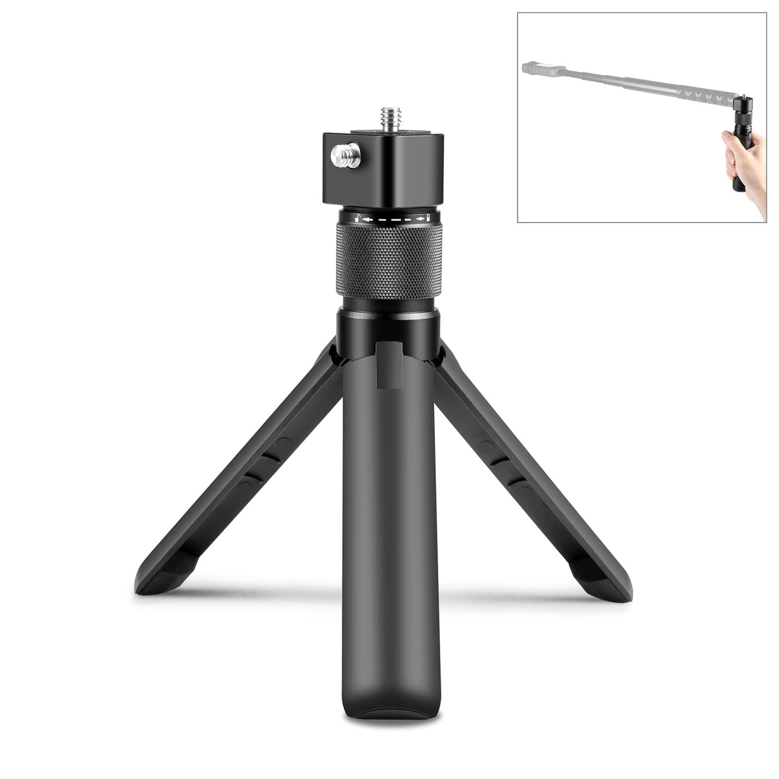 Multifunctional Rotatable Handle Desktop Tripod with Dual 1/4 inch Screws Replacement for Insta360 black