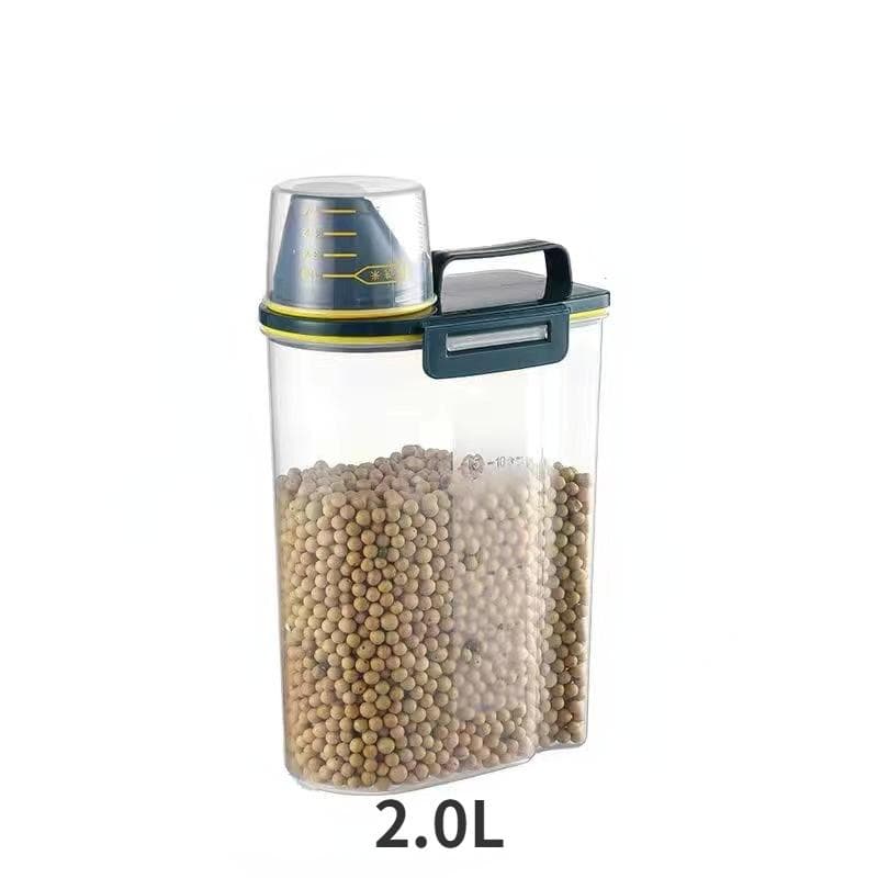 Pets Food Storage Container Airtight Dog Cats Foods Container with Measuring Cup Box Grain Barrel Pet Storage Storage Tank 2.0L blue