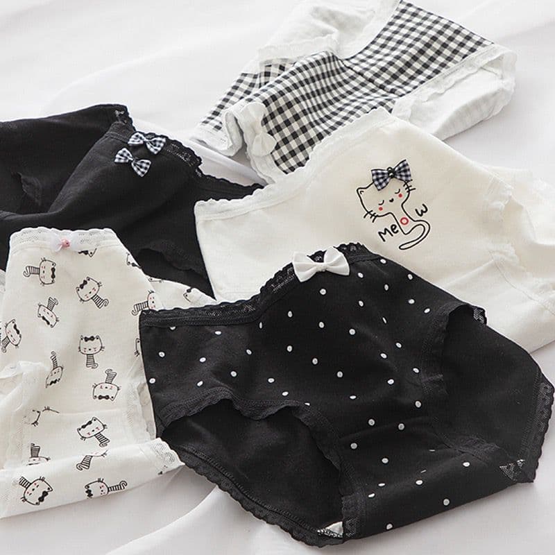 5PC Women Cotton Briefs Girls Lace Panties Underpants Underwear High Quality Breathable one size multicolour