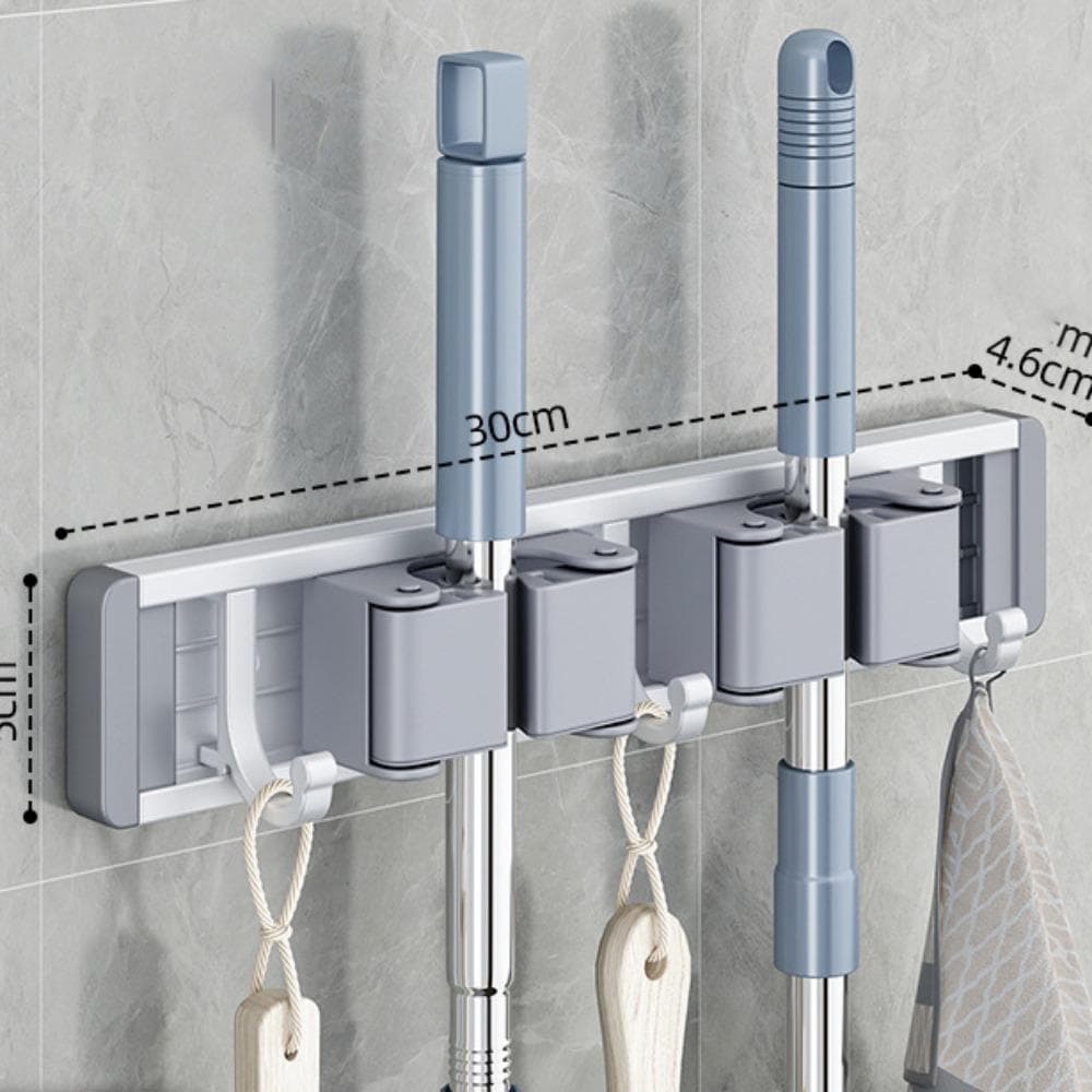 Mop Broom Holder Hooks Bathroom Tools Storage Rack Duty Practical Clip Hook Organizers Space-saving Hanger Slots Mops Holder white