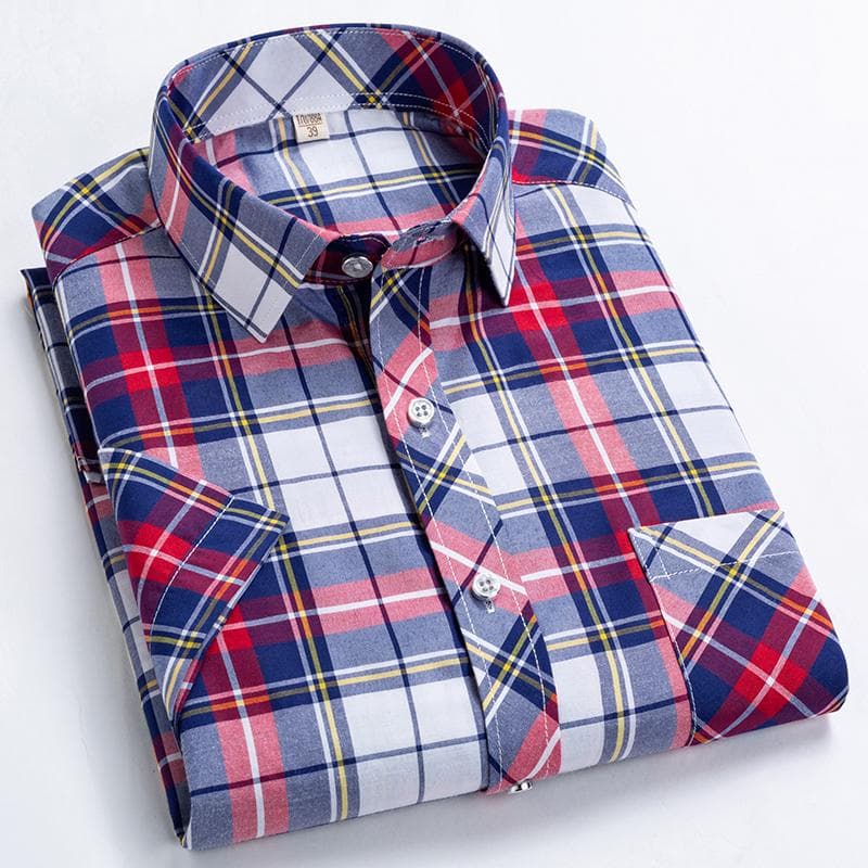 Men fashion plaid short sleeve shirt Summer XL