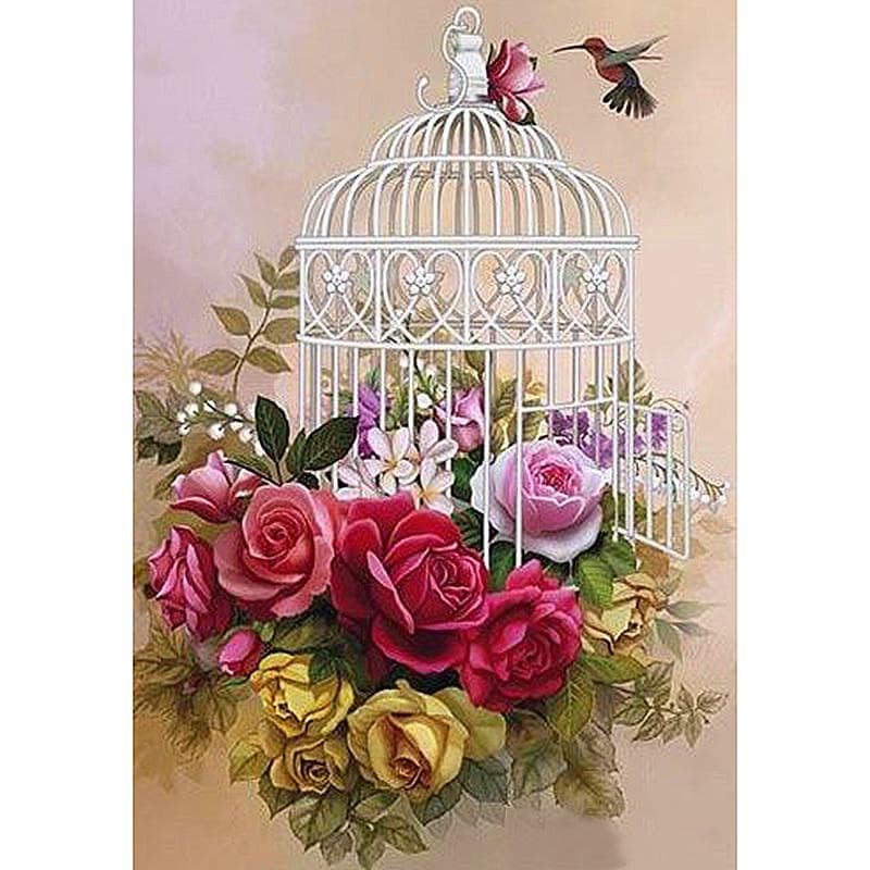 5D DIY Diamond Painting Bird cage flowers Diamond Embroidery Cross Stitch Mosaic Home Decor 20X30CM
