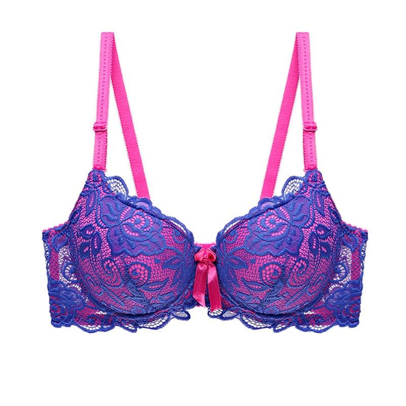 Julexy Plus Size Lace Bras for Women Sexy Lingerie Super Push up Brassiere B C  Women's  Underwear 85B blue