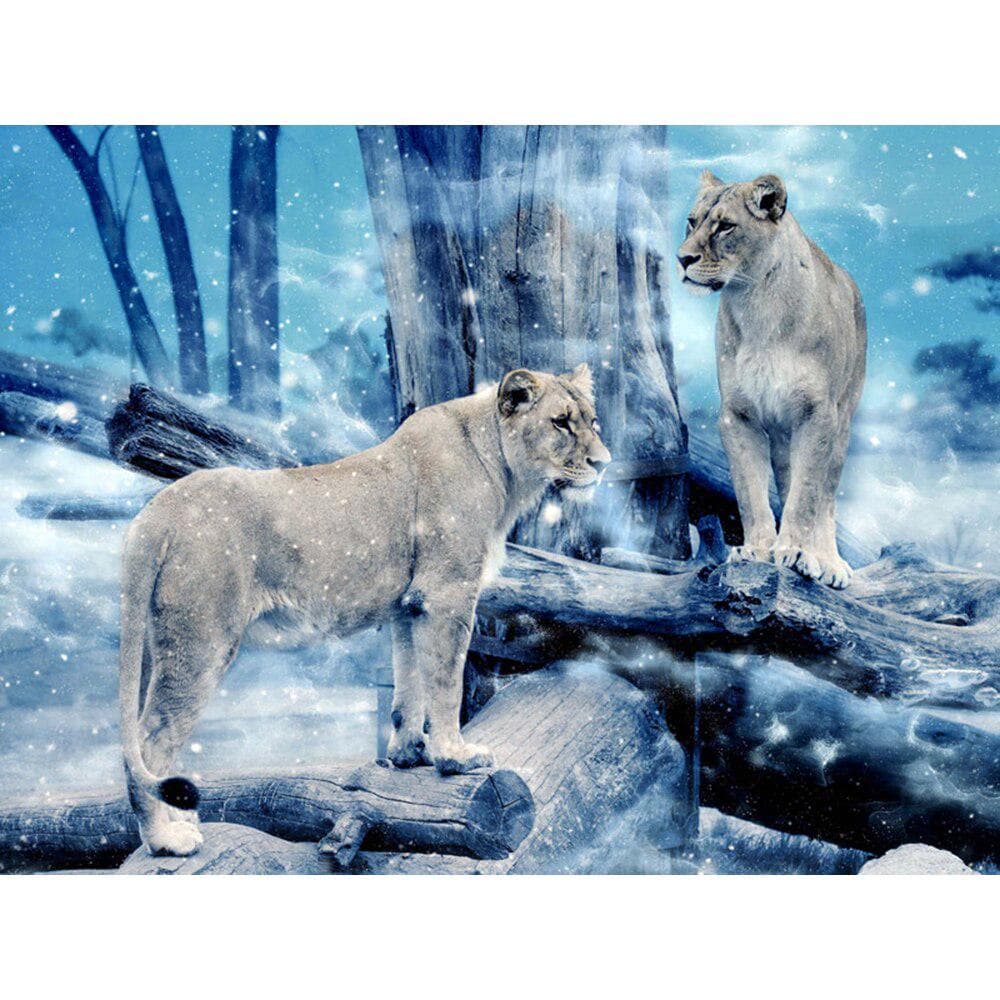 5D Diamond Embroidery Winter Lion Diamond Painting Animal Rhinestone Cross Stitch Kit Handmade 20X30CM