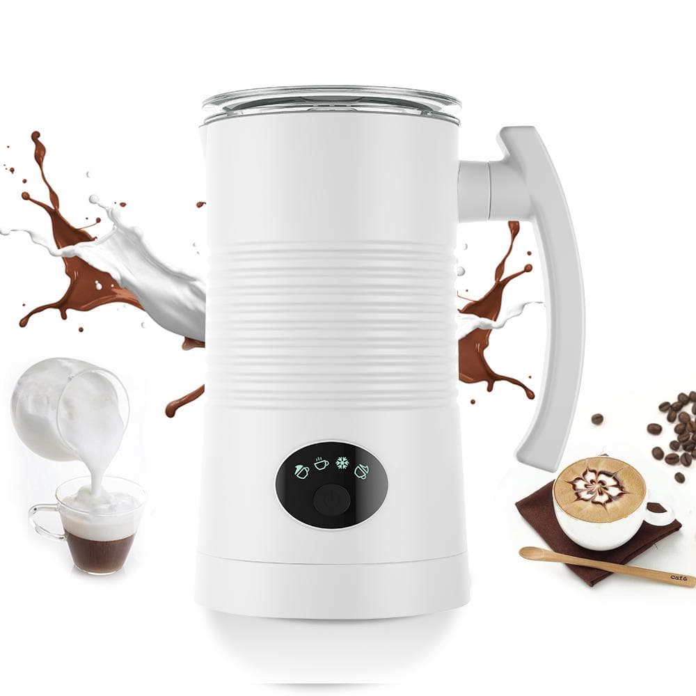 Milk Frother 4 in 1 Hot/Cold Foam Maker 400W Stainless Steel Non-Stick Interior 11.84oz/350ml US Plug white