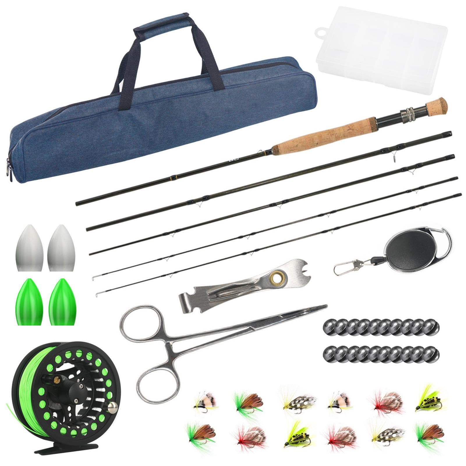 Carbon Fly Fishing Rod and Reel Combo Set 42 Pieces Kit Fly Fishing Gear Set Fly Fishing Rod and black