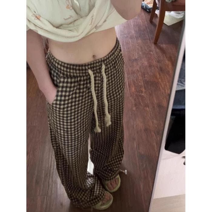 Work Pants for Women Drawstring Casual Pants for Summer Draping Loose Straight Wide-leg Pants Floor-sliding Trousers XL