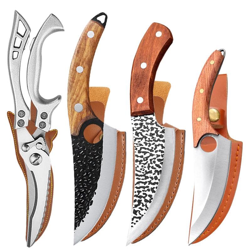 Kitchen Stainless Steel Butcher Boning Knife Meat Cleaver Vegetable Slicing Knife Sharp Kitchen Scissors Chicken Bone Scissors 4pcs