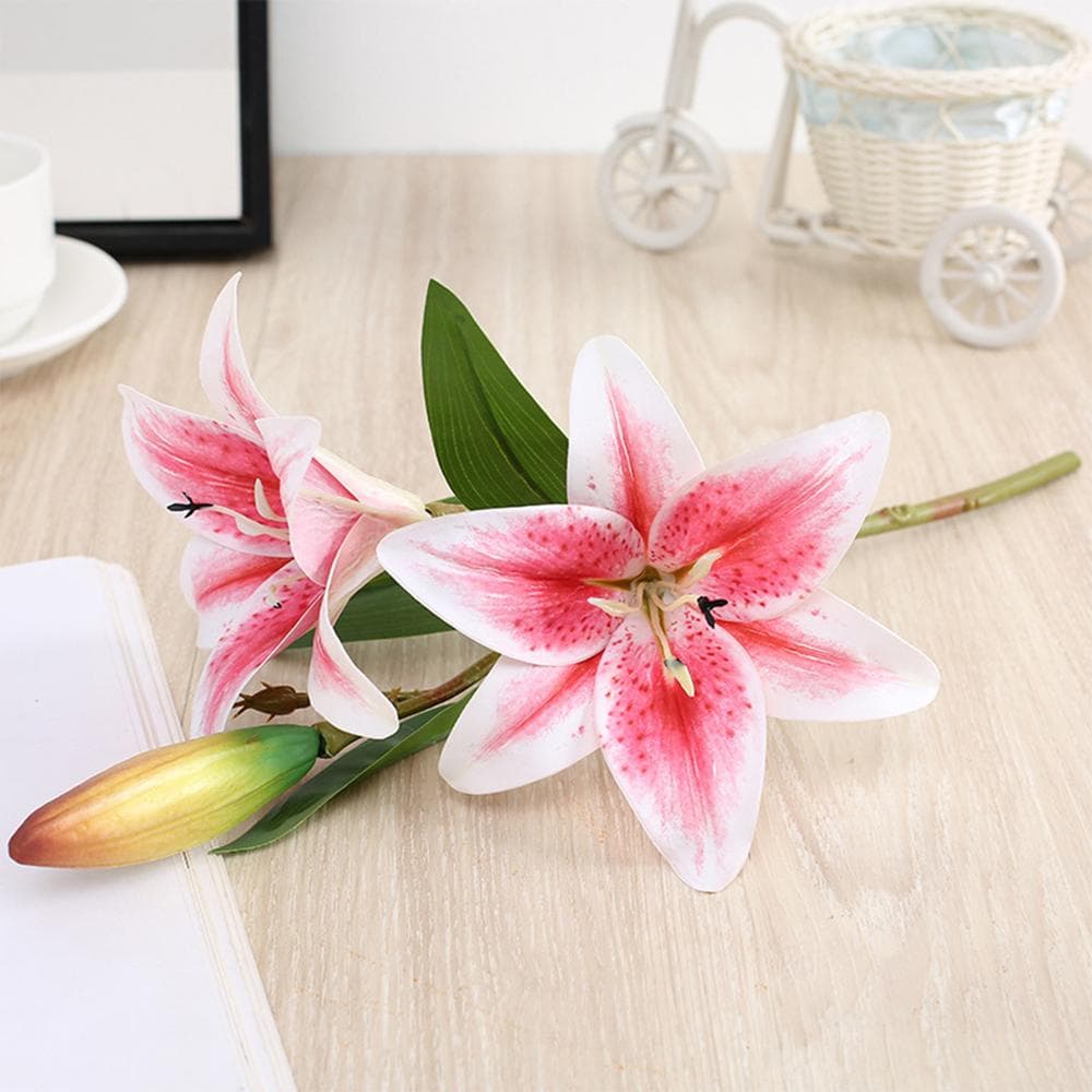 Real Looking 3D Printing Lily Branch  Artificial Flowers White Fake Flowers Flores for Wedding Home Garden Decoration pink