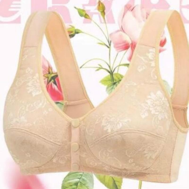 Middle-aged Elderly Underwear Front Buckle Bra Pregnant Cotton Tube Tops Wrapped Chest Bras 100B beige